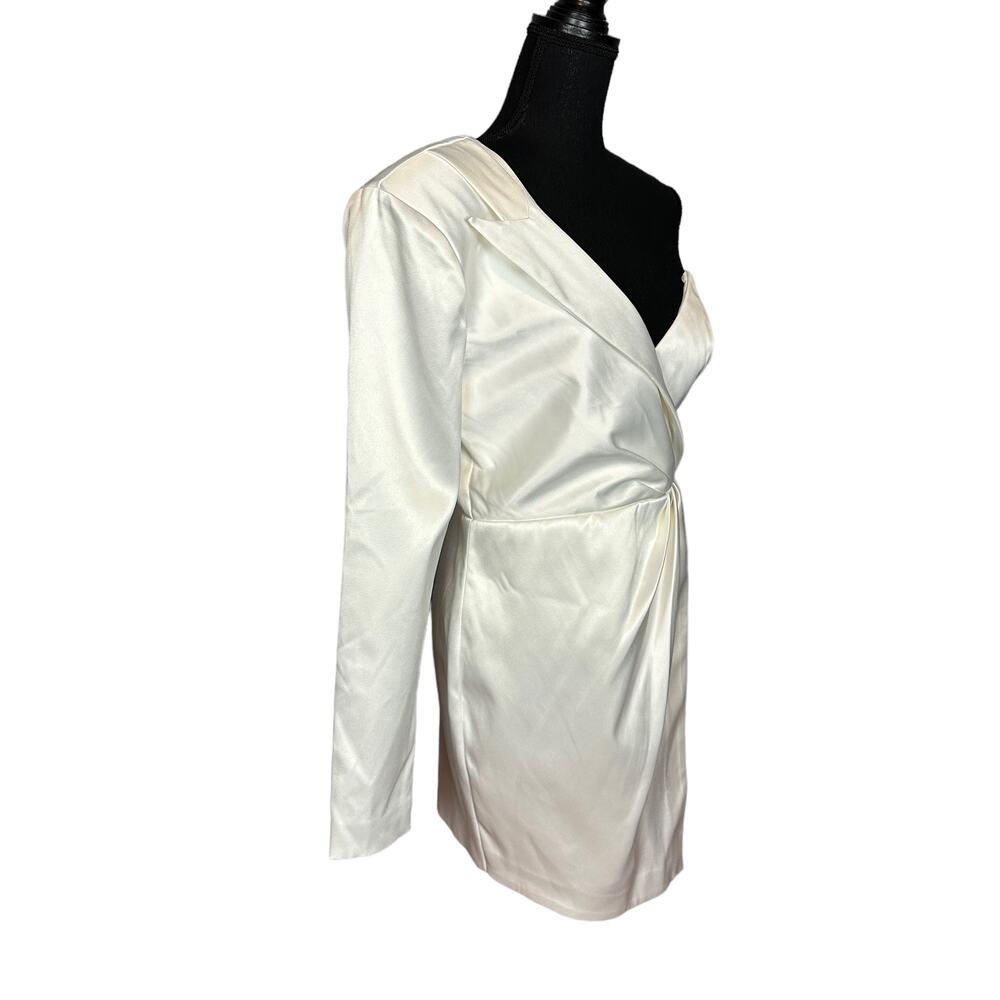 NBD White Satin Mini Dress LARGE Bridal One Shoulder Bustier Cocktail $238 NEW - Picture 5 of 9